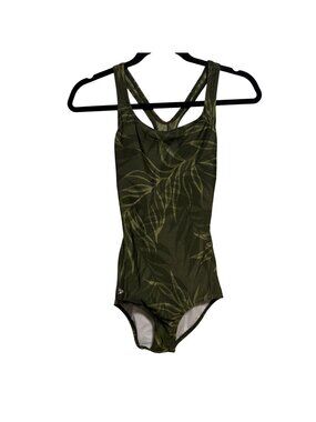 Speedo Womens Green Leaf Print One-Piece Swimsuit Size 8